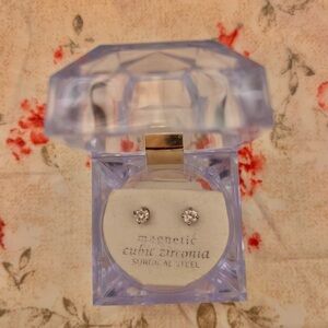 Silver diamond stud magnetic earrings